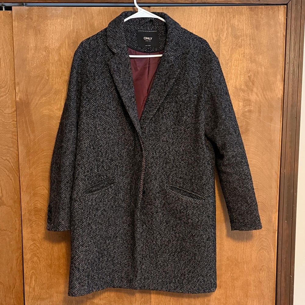 Only Women's Black Herringbone Pea Coat